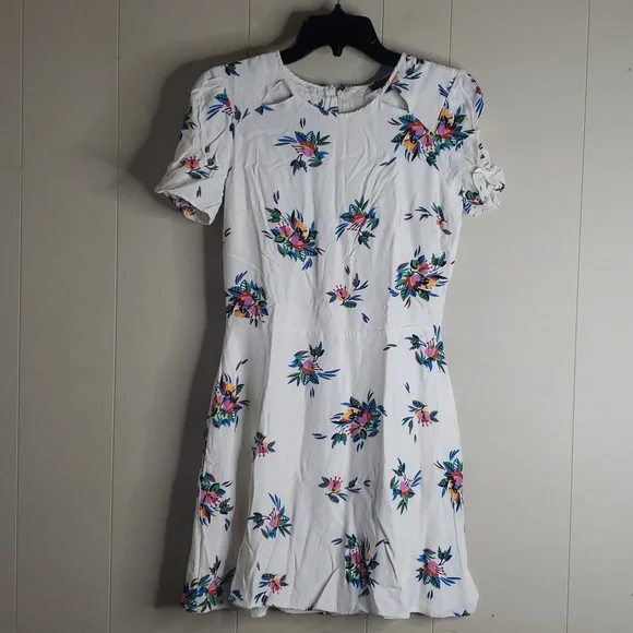 Topshop Ivory Floral Print Short Sleeve Dress 6 - Picture 1 of 6